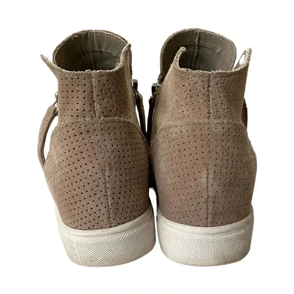 Steve Madden, Caliber Perforated Suede Wedge Sneaker, Tan, Beige, White‎